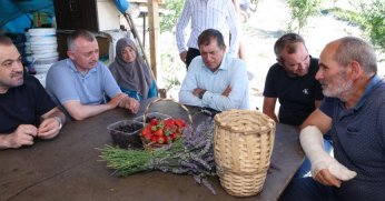 Başkan Büyükakın çilek hasadına katıldı