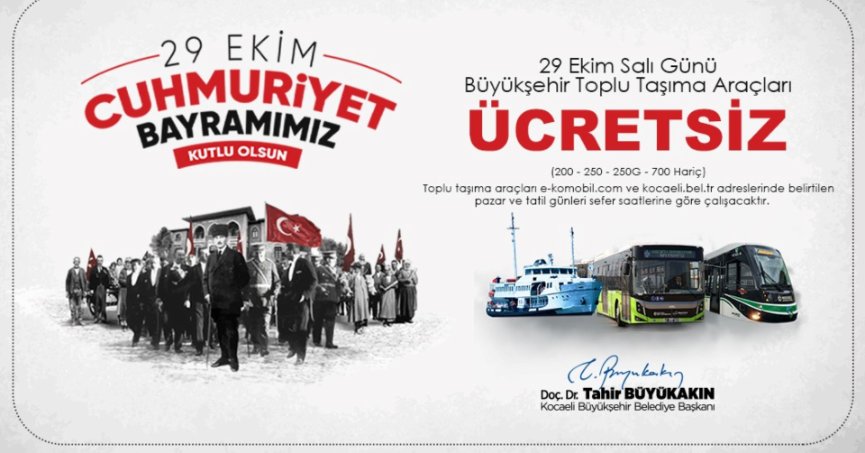 Büyükşehir’den 29 Ekim’de ücretsiz ulaşım