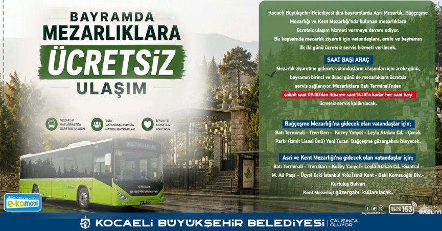 Kocaeli'de mezarlıklara ulaşım ücretsiz