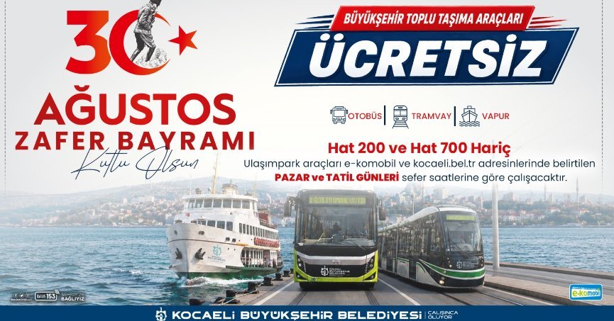 Zafer Bayramı’nda Kocaeli’de ulaşım ücretsiz